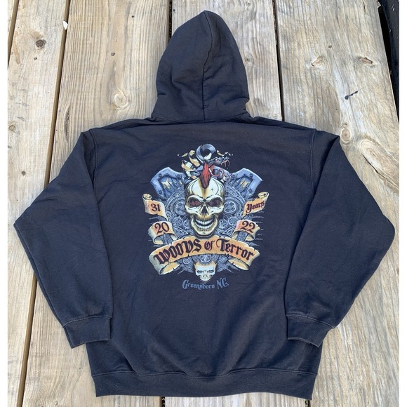 Gildan Other - Woods Of Terror Black Hoodie Size L Greensboro NC 2022 31 Years Haunted House